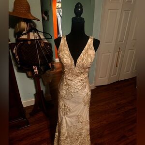 Beige and gold embroider dress
